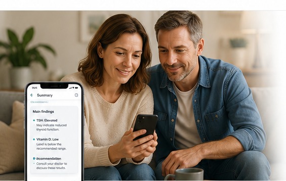 A couple looking at health information together on a smartphone